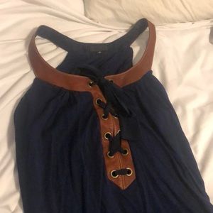 Akiko navy and leather lace up dress small